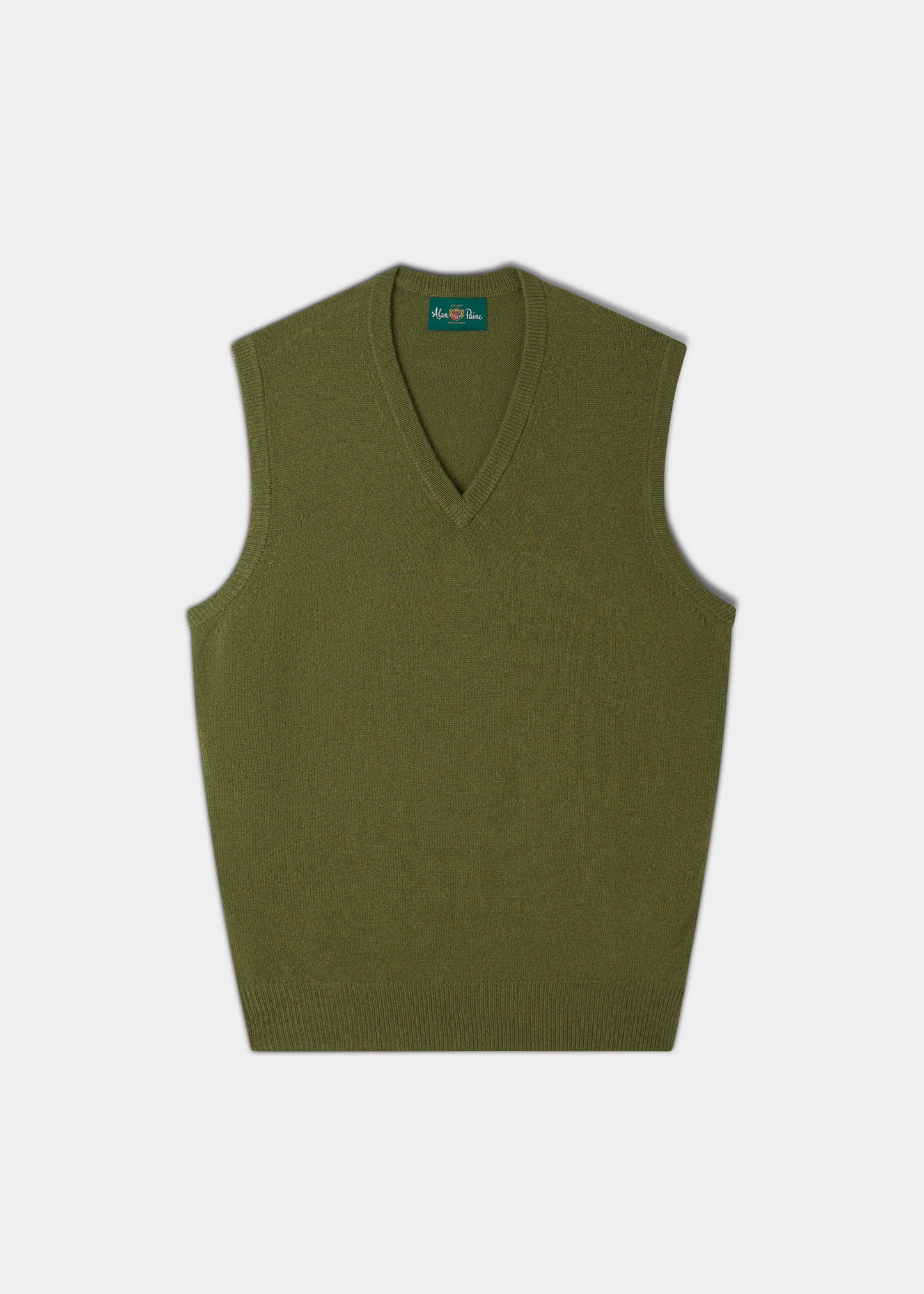 Norfolk Men's Lambswool Slipover in Green Bean