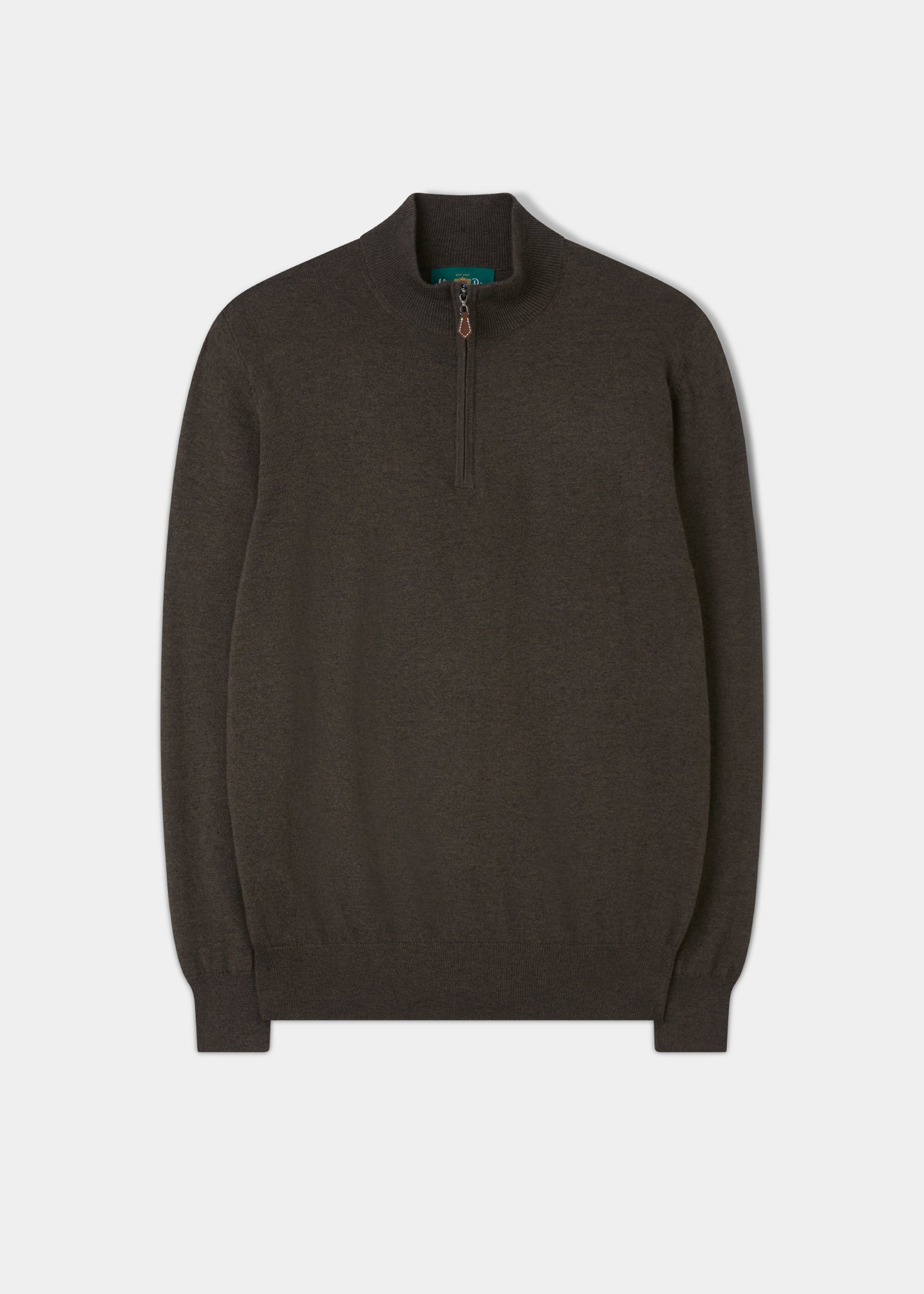 Ashfield Pullover aus Baumwoll-Merinowolle mit 1/4-Reißverschluss in Seetang