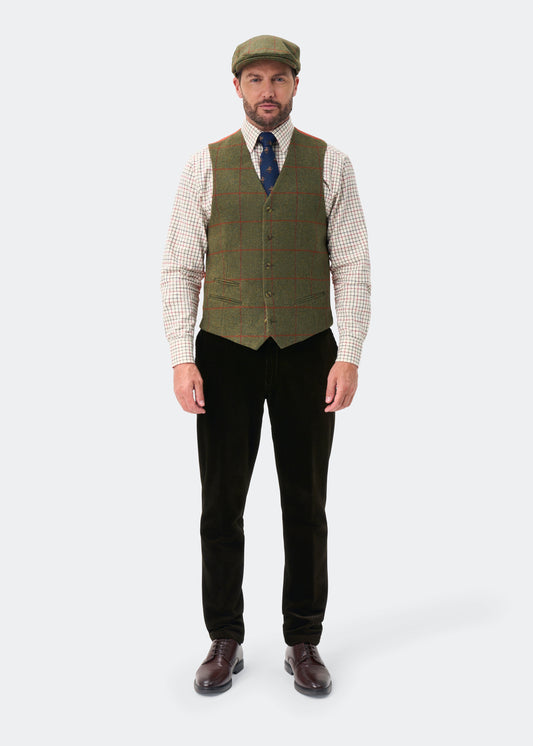 Combrook Men's Tweed Water Repellent Lined-Back Waistcoat in Reed - Regular Fit