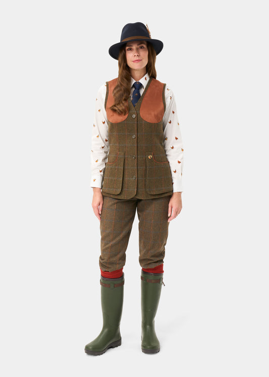 Combrook Ladies Tweed Water Repellent Shooting Waistcoat in Willow - Regular Fit