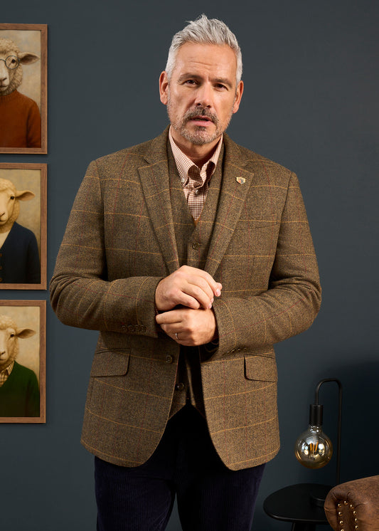 Combrook Herren-Tweed-Sportblazer in Teak – normale Passform