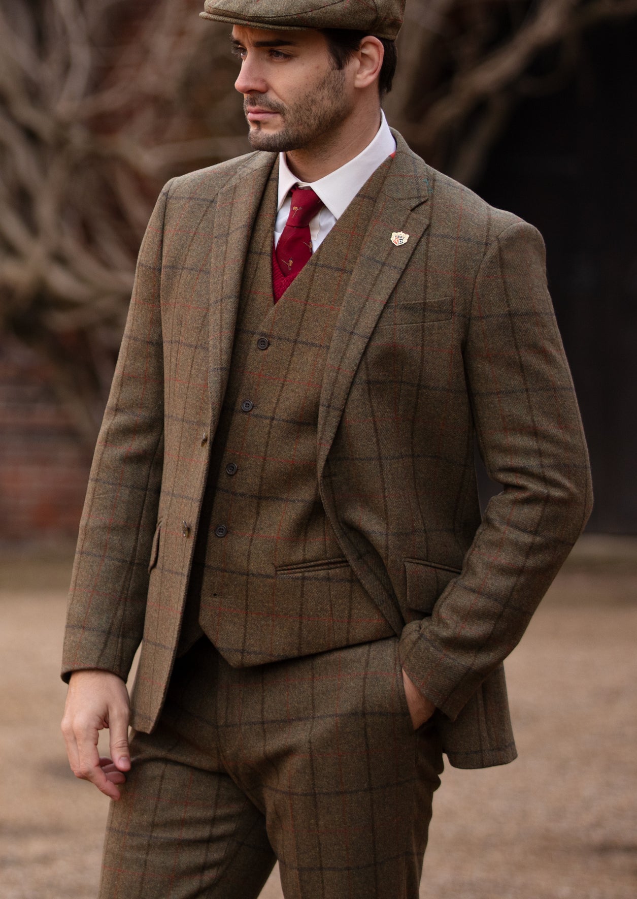 Combrook Herren-Tweed-Weste mit gefütterter Rückseite in Thymian – normale Passform