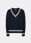 Grafton Men's Merino Wool Cable Cricket Jumper In Navy - Regular Fit