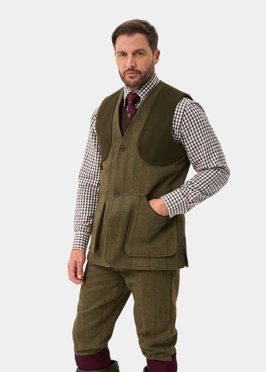 Rutland Men's Tweed Water Repellent Shooting Waistcoat in Oakley - Shooting Fit