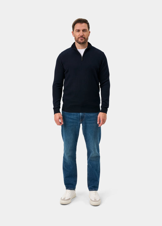 Hanbury Pure Cashmere Quarter Zip Jumper In Dark Navy - Regular Fit