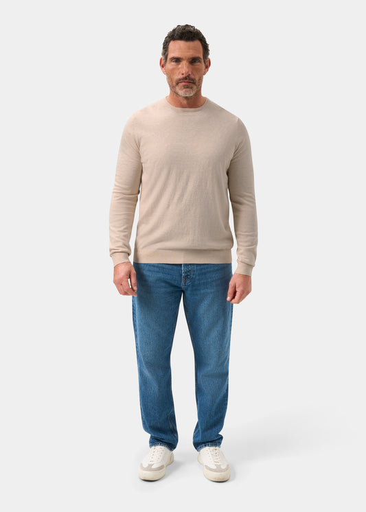 Men's Cotton Cashmere Crew Neck Jumper in Beige