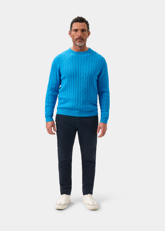 Men's Cotton Cashmere Crew Neck Jumper in Blue