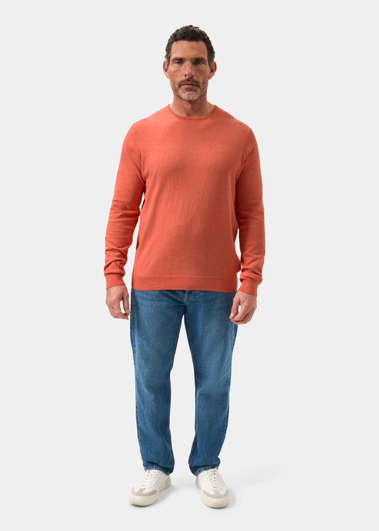 Men's Cotton Cashmere Crew Neck Jumper in Pale Pink