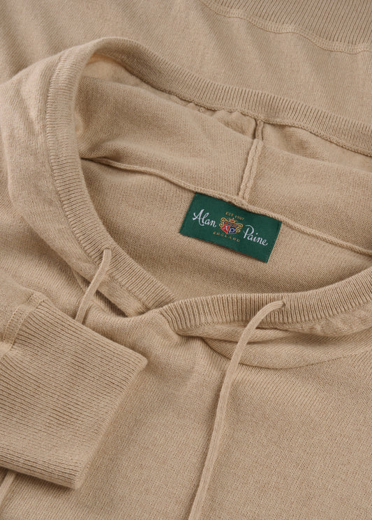 Mens Cotton Merino Hoodie Jumper in Beige