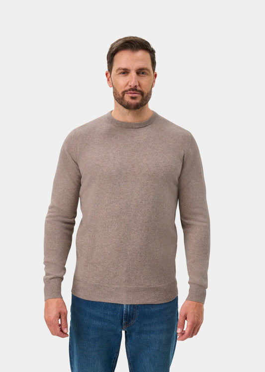 Brisbane Geelong Wool Crew Neck Jumper In Mushroom - Regular Fit