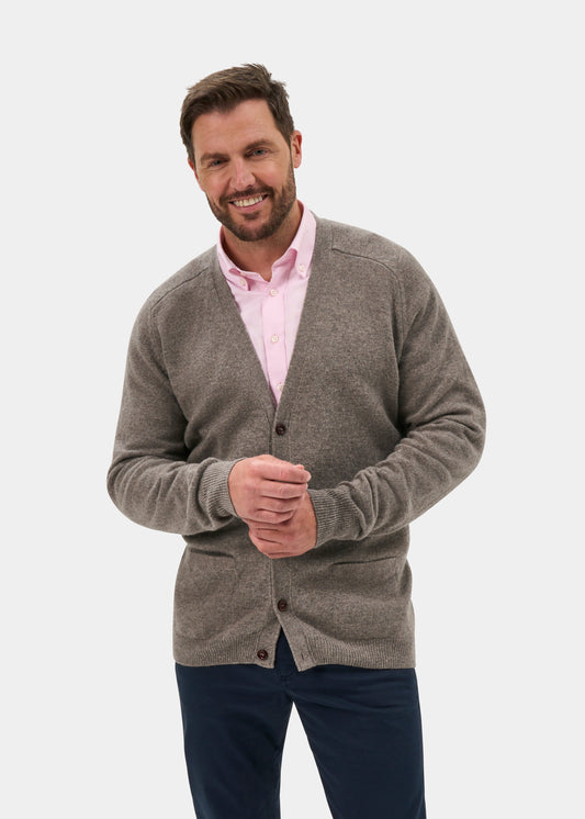 Cornwall Lambswool V-Neck Cardigan In Vole - Classic Fit