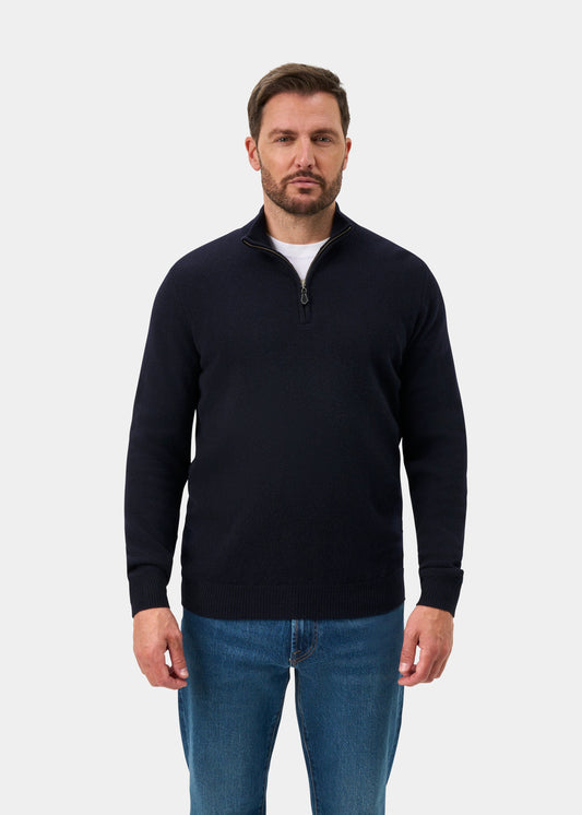Sutherland Lambswool 1/4 Zip Jumper in Navy - Regular Fit