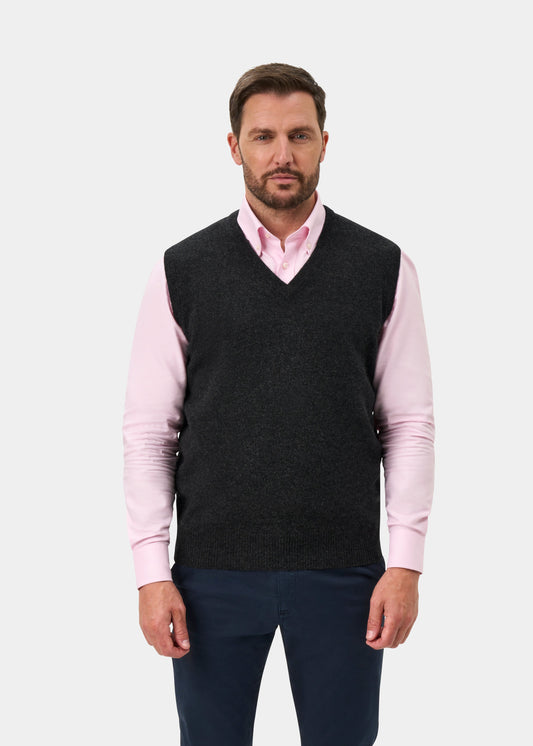 Norfolk Lambswool V-Neck Slipover In Charcoal - Classic Fit