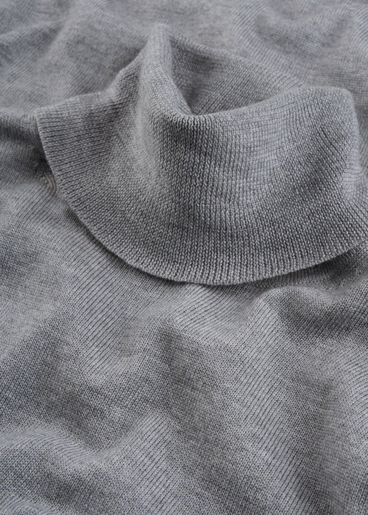 Men's Merino Wool Roll Neck Jumper in Light Grey