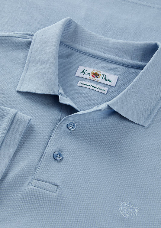 Men's Pique Cotton Polo Shirt in Light Blue