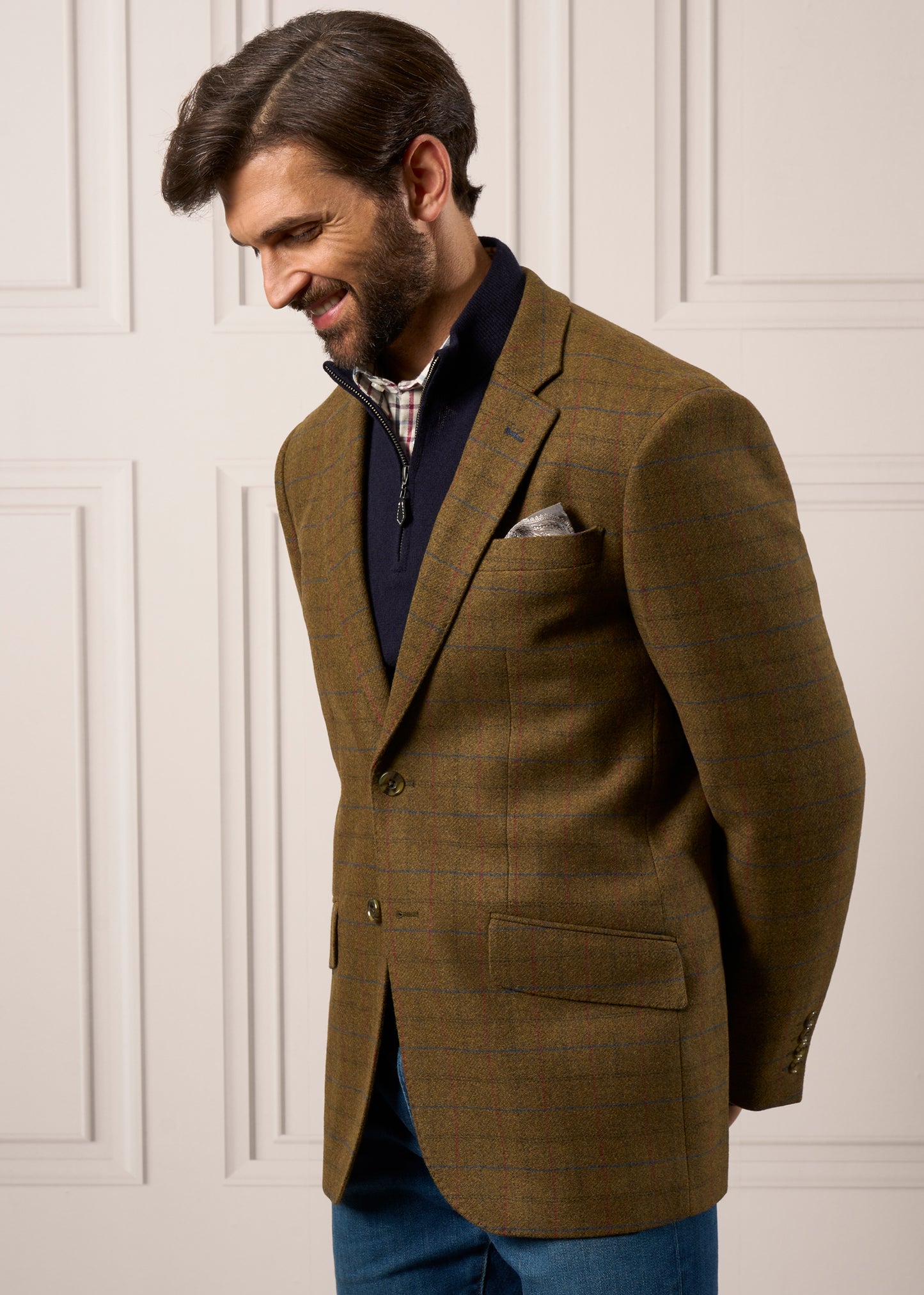 Surrey-Tweed-gefütterter Blazer in Moor – normale Passform