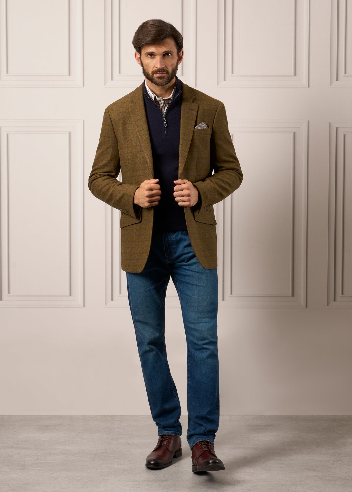 Surrey-Tweed-gefütterter Blazer in Moor – normale Passform