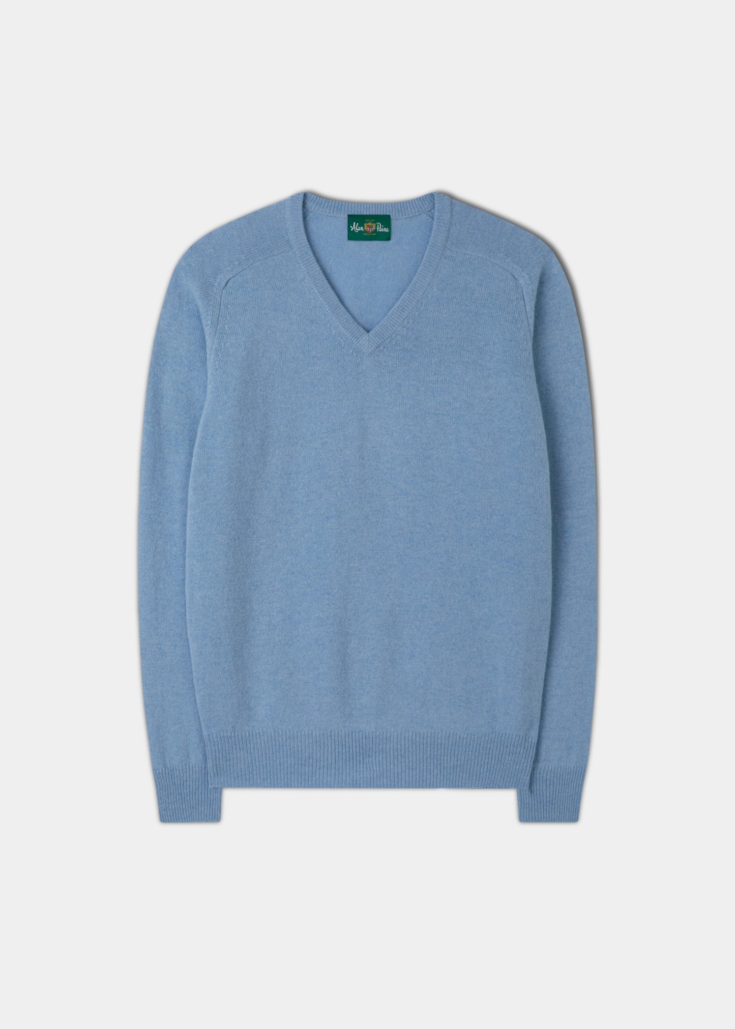 Herrenpullover aus Lammwolle mit V-Ausschnitt in Iceberg – normale Passform