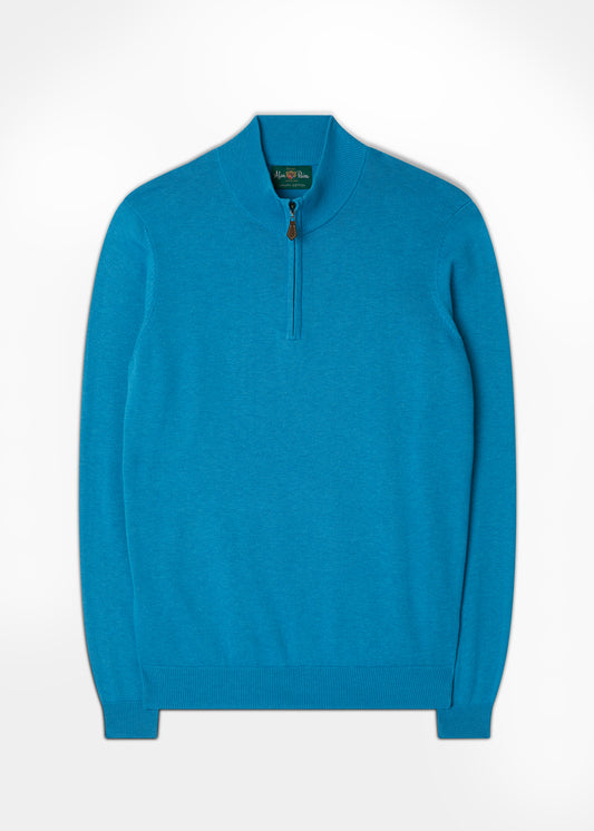 Men's Cotton Cashmere 1/4 Zip Jumper In Malibu