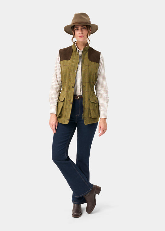 Rutland Ladies Tweed Water Repellent Gilet in Lichen - Regular Fit