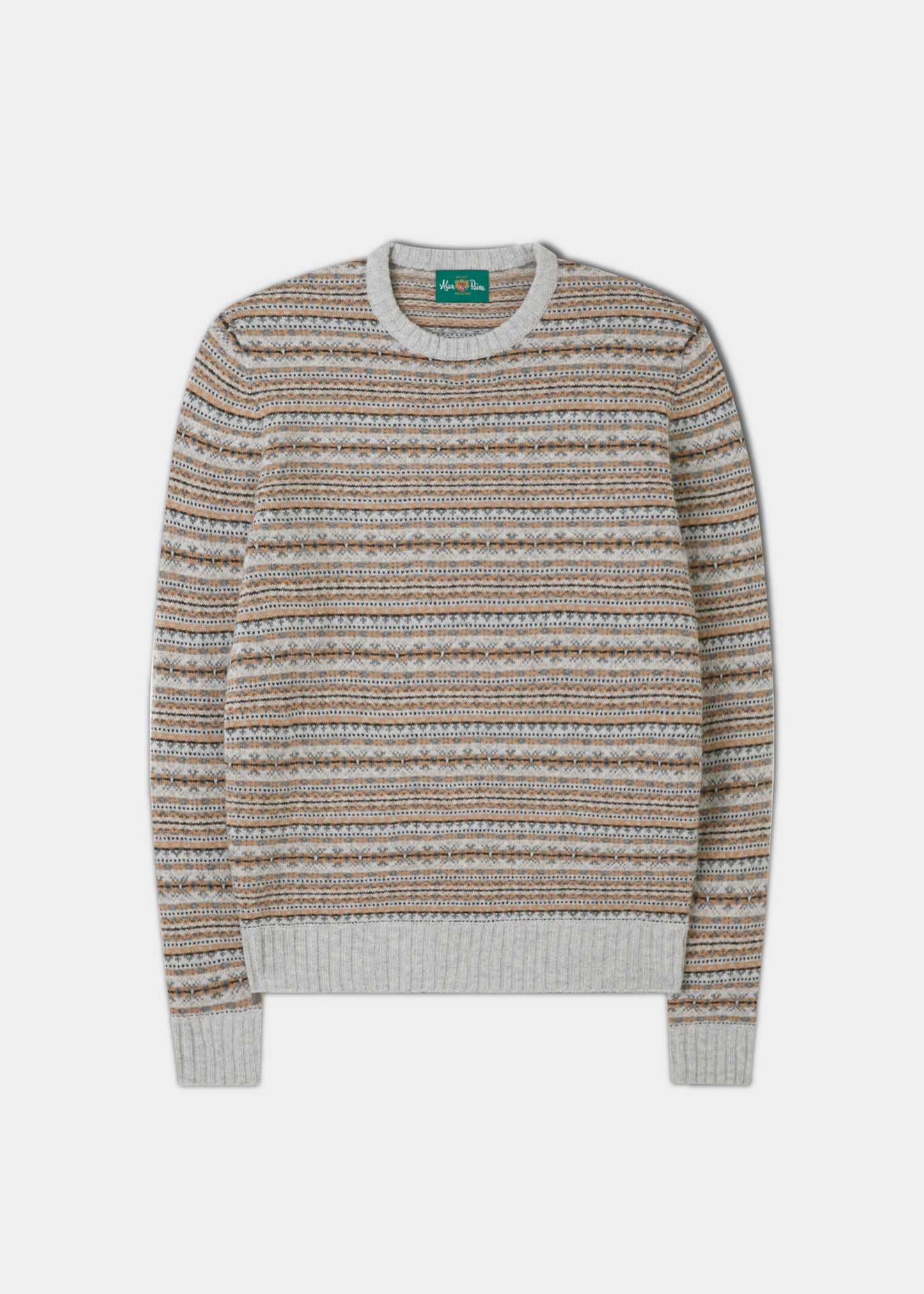 Towthorpe Herren-Lammwolle-Fairisle-Pullover in Perlgrau – normale Passform