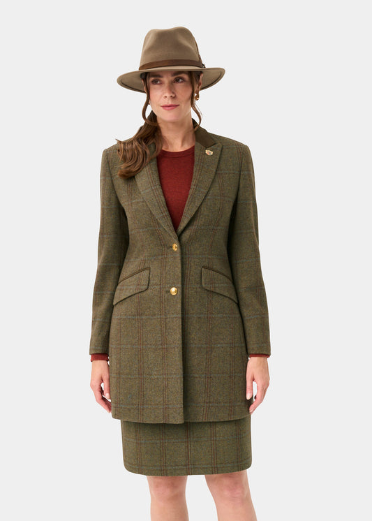 Combrook Ladies Tweed Water Repellent Mid-Thigh Coat in Laurel - Regular Fit