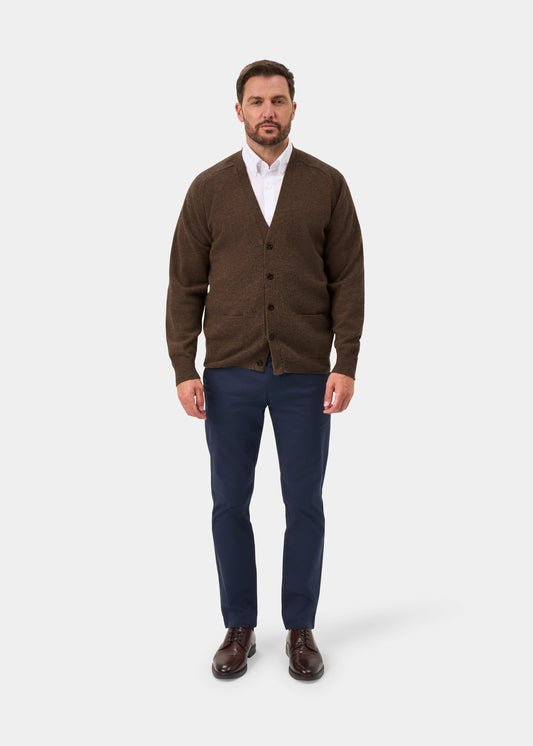 Cornwall Lambswool V-Neck Cardigan In Tobacco - Classic Fit