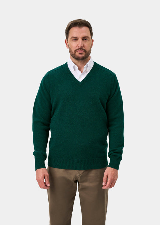 Hampshire Lambswool V-Neck Jumper In Mallard - Classic Fit