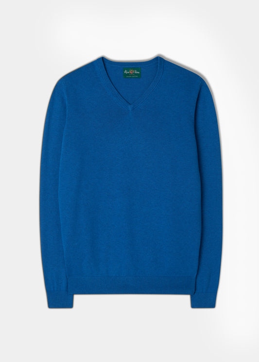 Men's Cotton Cashmere V-Neck Jumper In Regatta