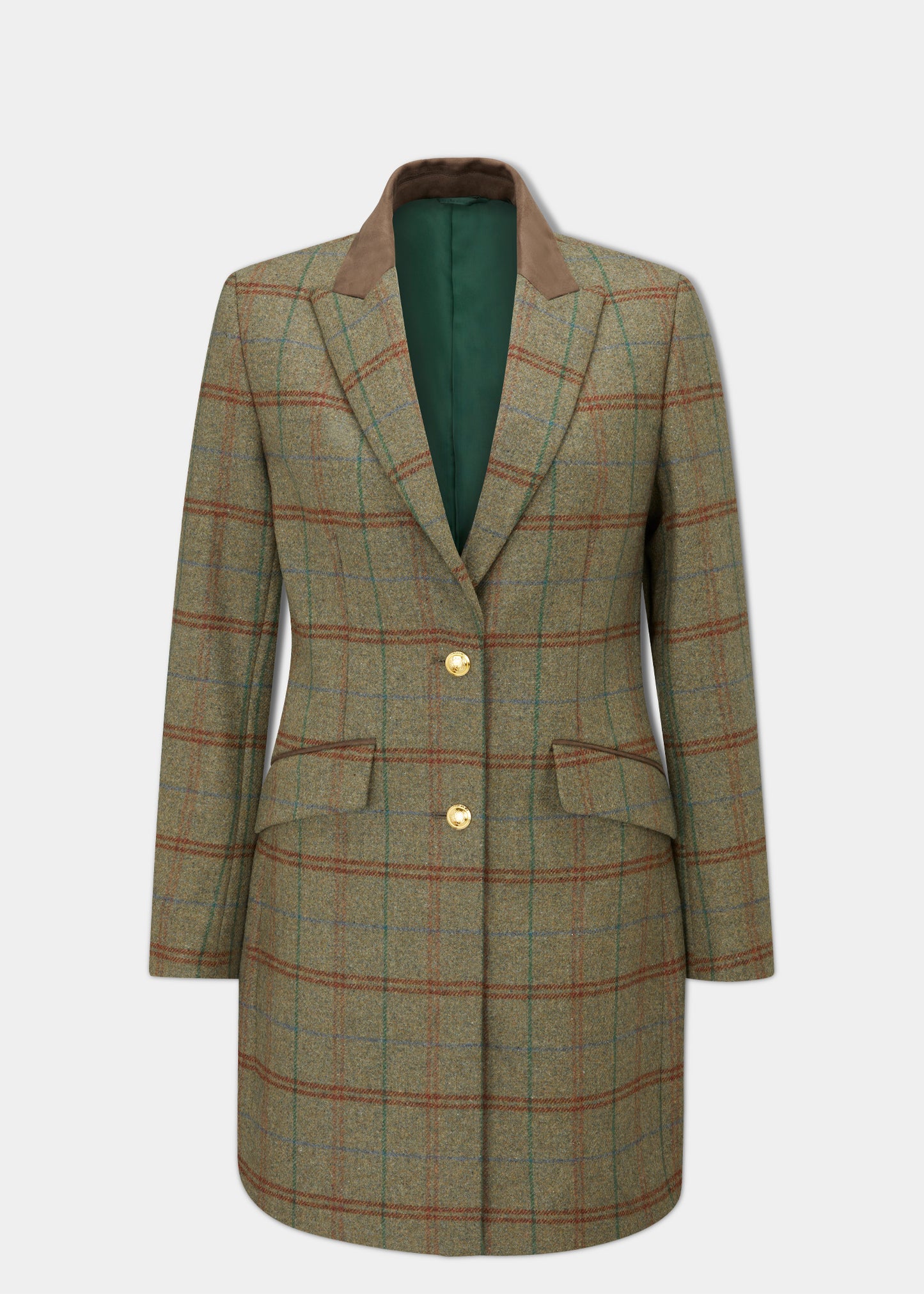 Surrey Ladies Mid-Thigh Tweed Coat In Clover