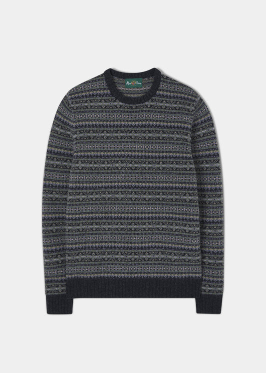 Towthorpe Men's Lambswool Fairisle Charcoal Grey Jumper