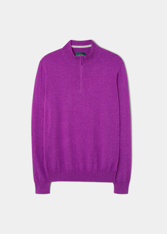 Stowbridge Luxury Cotton 1/4 Zip Jumper In Orchid