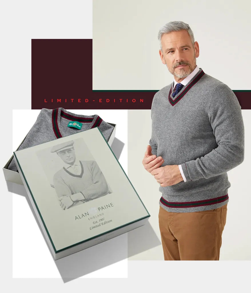 Limited Edition-Gedenkpullover aus Lammwolle in Graumischung