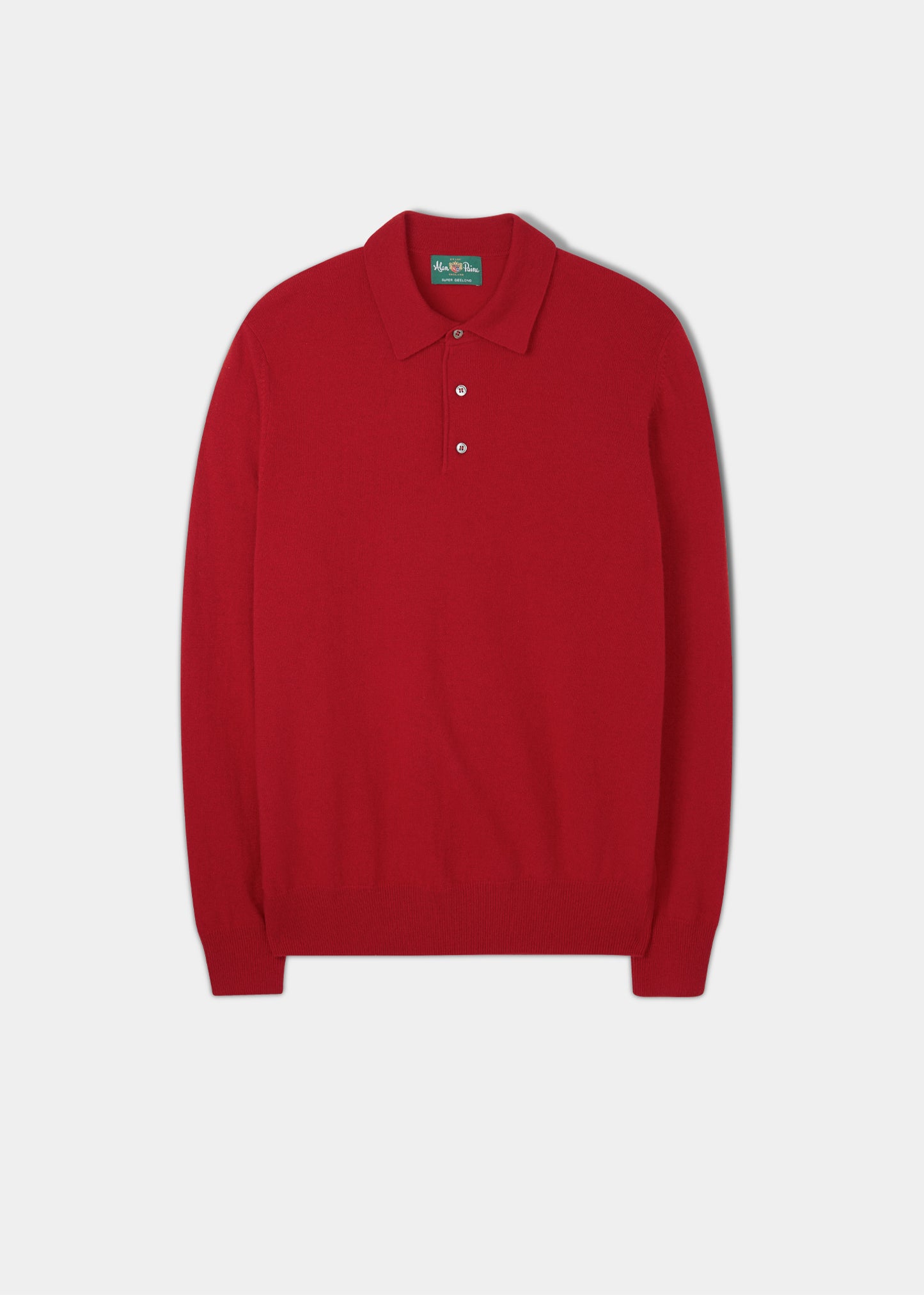 Langärmliges Herren-Poloshirt aus Geelong-Lammwolle mit Aztekenmuster – reguläre Passform
