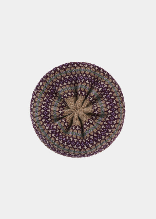 Imogen Damen Strick-Woll-Baskenmütze in Pekannuss 