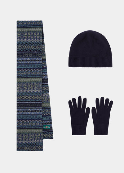Tideswell Men's Knitted Wool Hat, Scarf and Glove Set In Navy