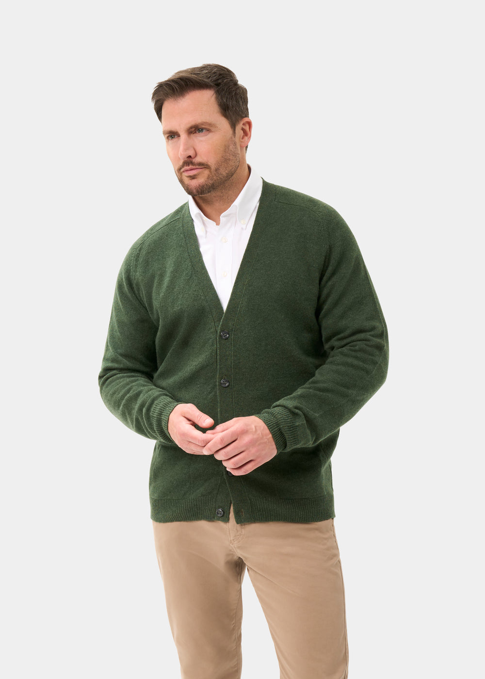 Men's Lambswool Vee Neck Cardigan Jumper in Landscape