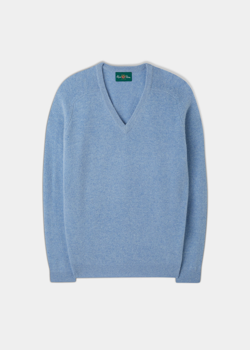 Kilsyth Lambswool Vee Neck Jumper in Glacier, regular fit, displayed flat on a white background.