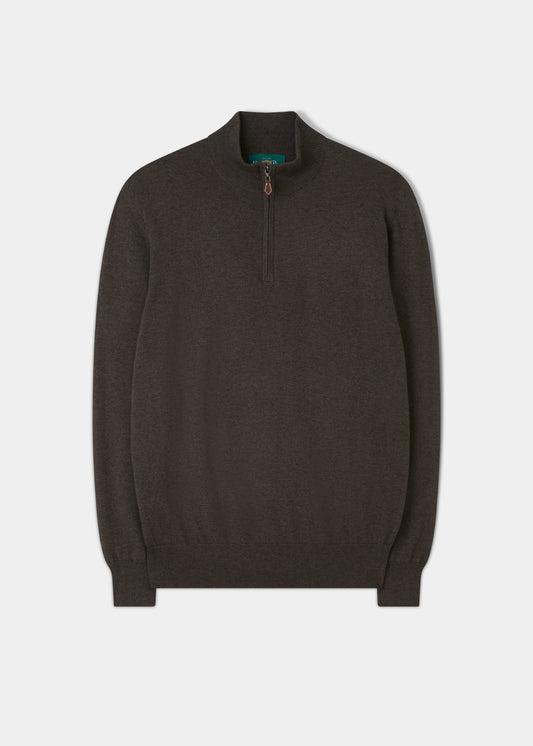 Ashfield Pullover aus Baumwoll-Merinowolle mit 1/4-Reißverschluss in Seetang