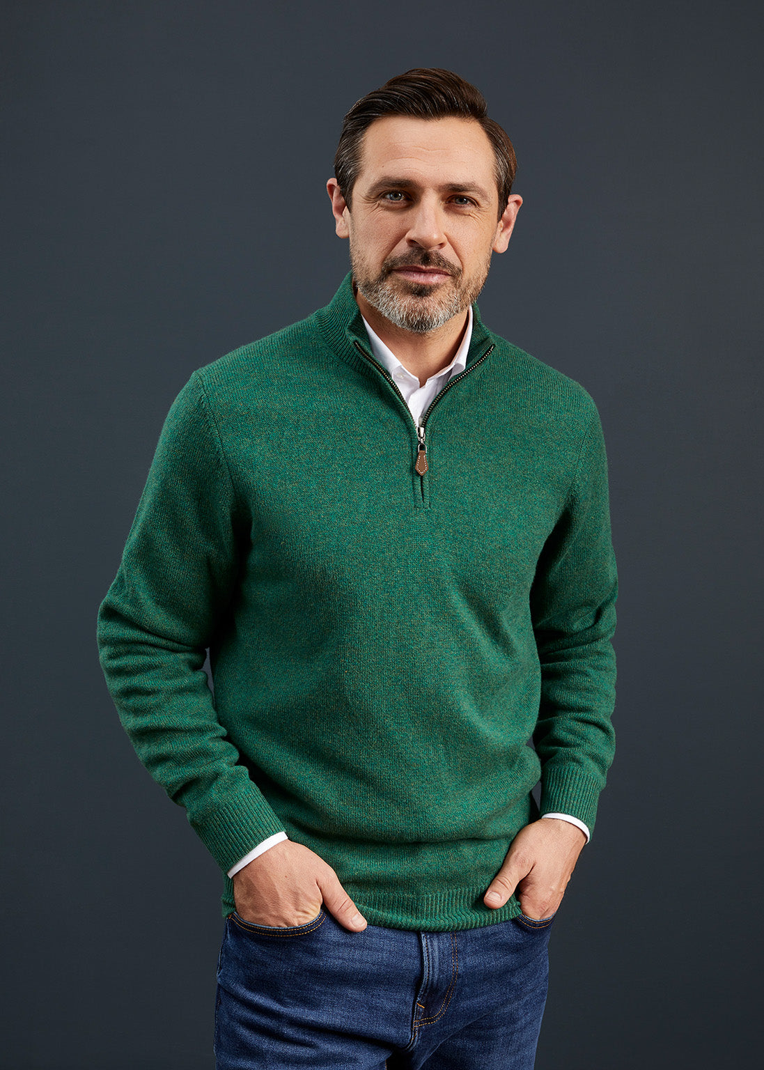 Men's Lambswool 1/4 Zip Jumper in Forest
