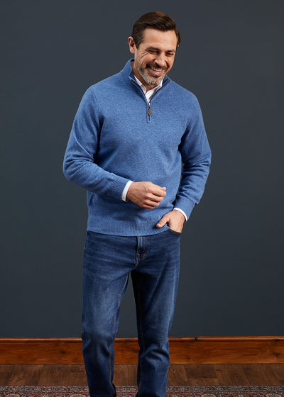 Men's Lambswool 1/4 Zip Jumper in Jeans