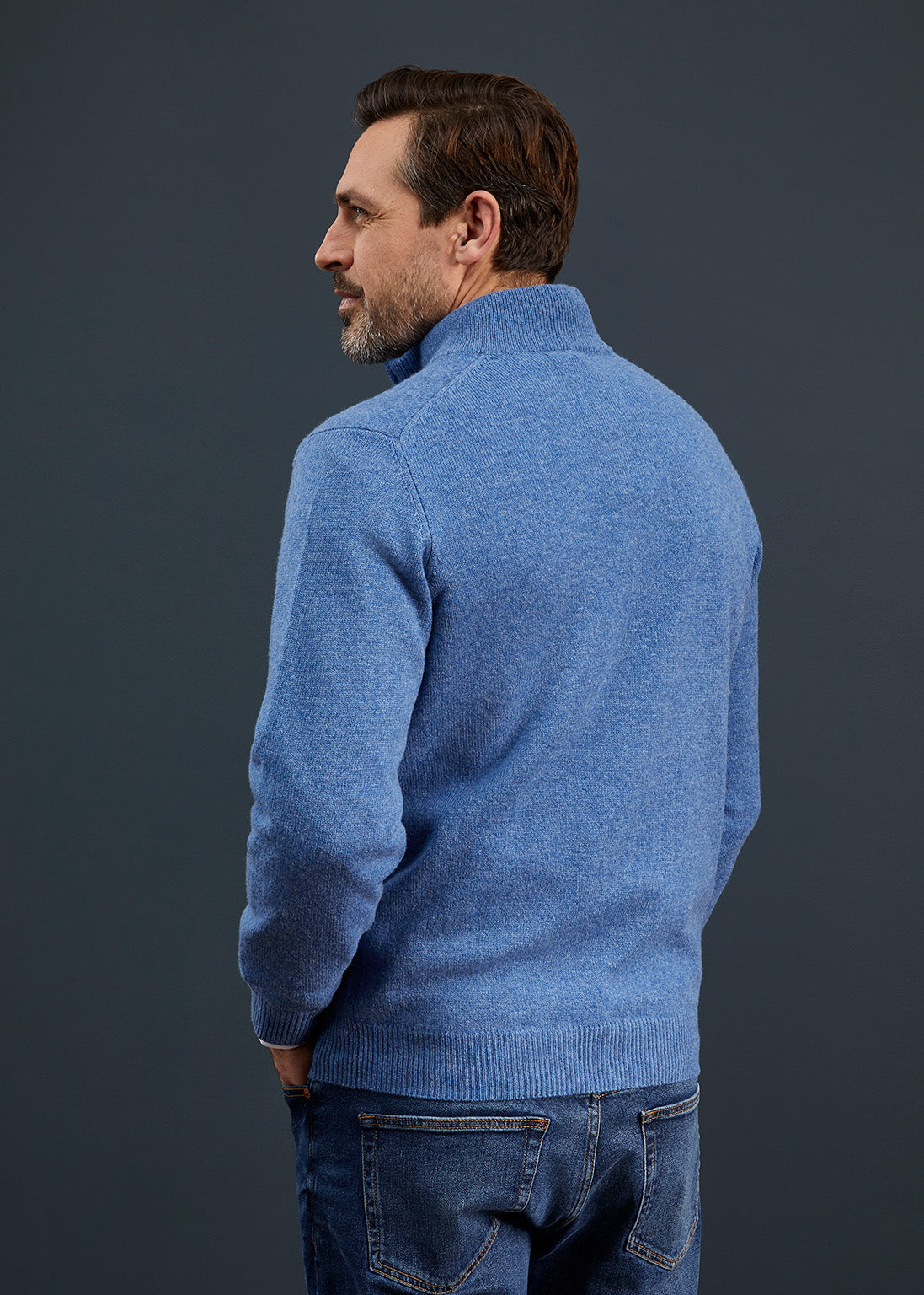 Men's Lambswool 1/4 Zip Jumper in Jeans