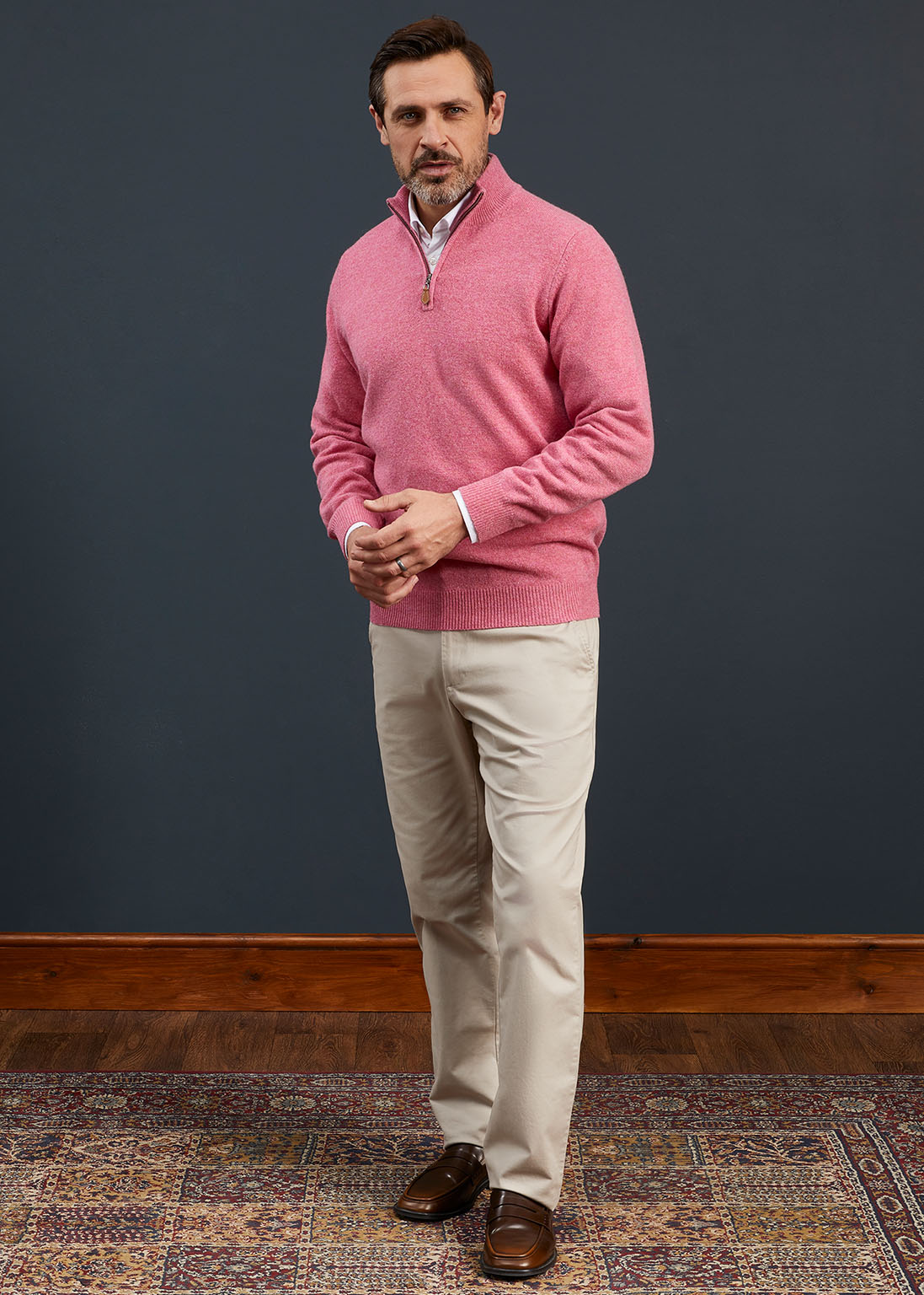 Men's Lambswool 1/4 Zip Jumper in Nougat 