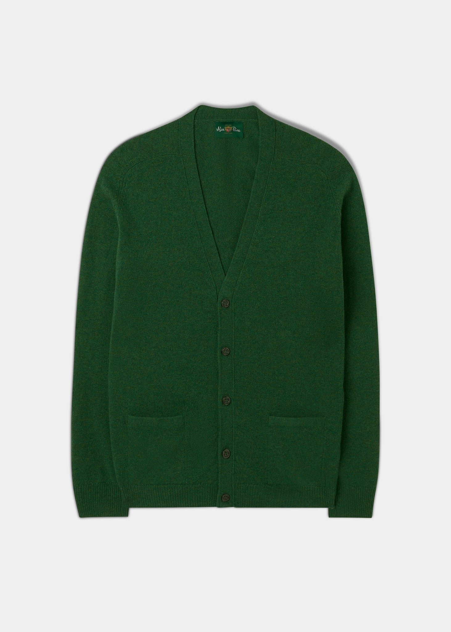 Men's Lambswool Cardigan in Forest 