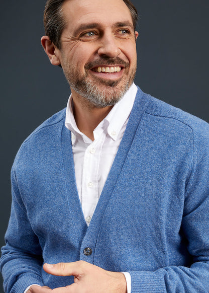 Men's Lambswool Cardigan in Jeans