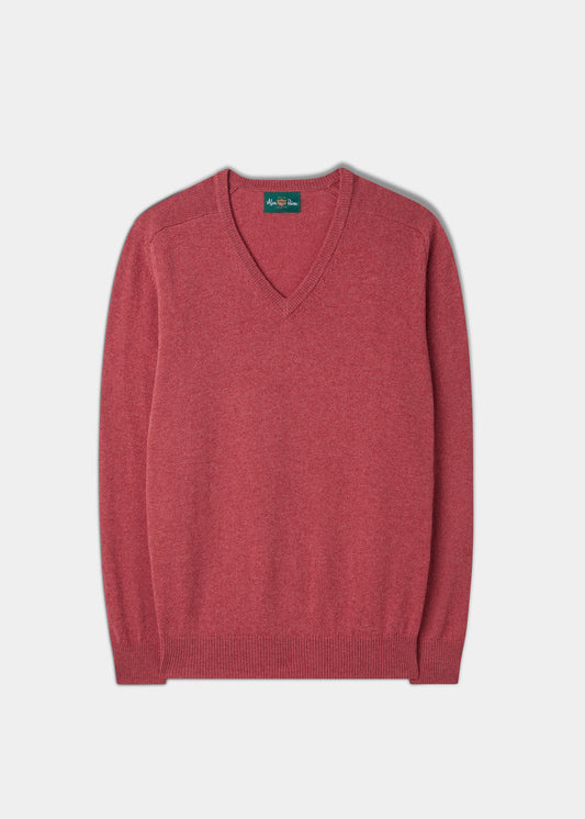 Men's Lambswool Vee Neck Jumper in Rouge 