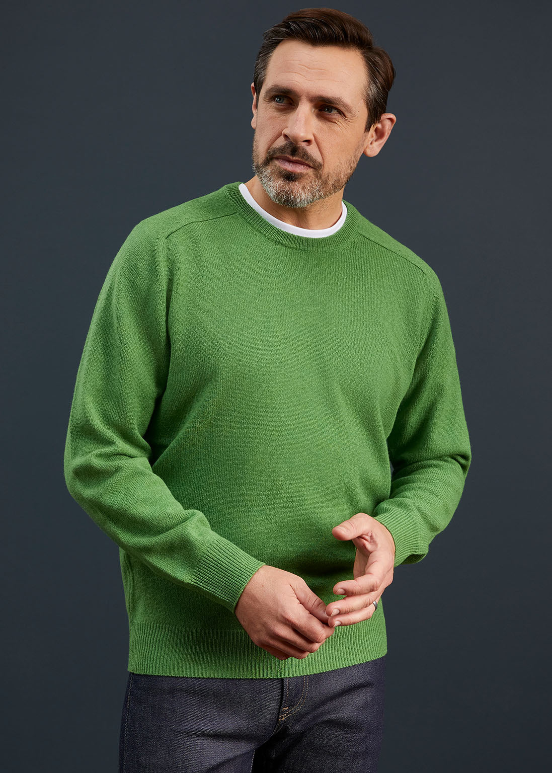 Men's Lambswool Crew Neck Jumper in Green