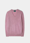 Men's Geelong Lambswool Vee Neck Jumper in Flamingo