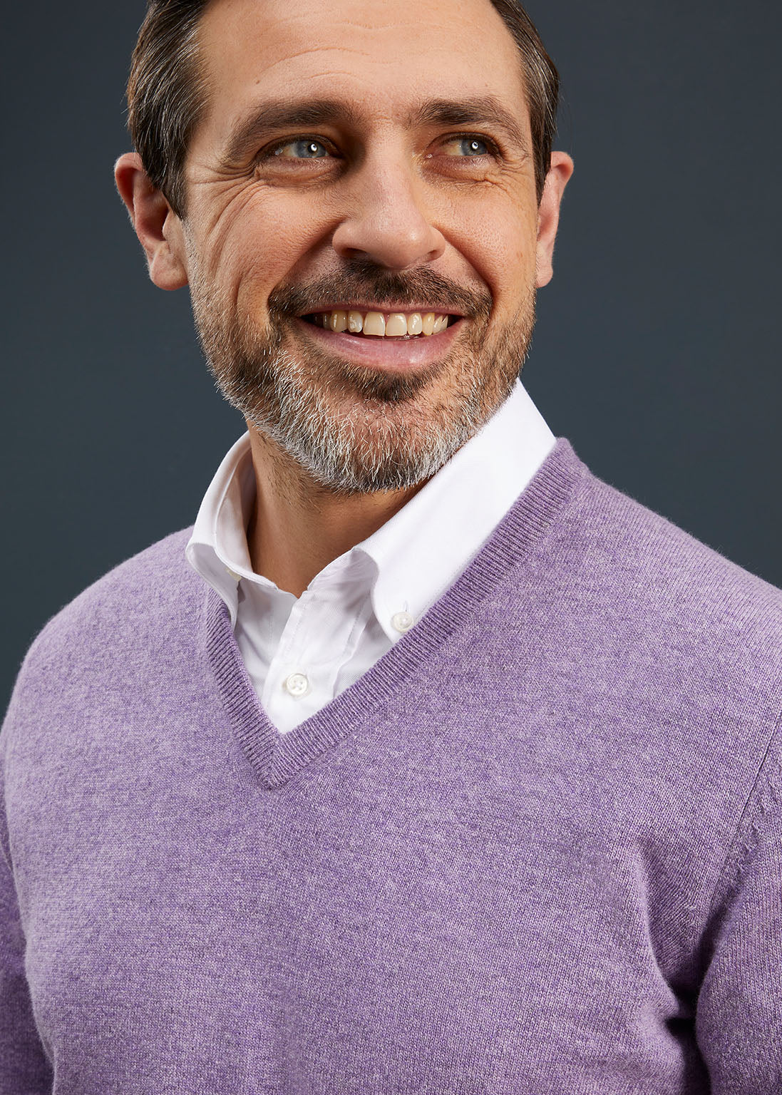 Men's Geelong Lambswool Vee Neck Jumper in Purple Heat