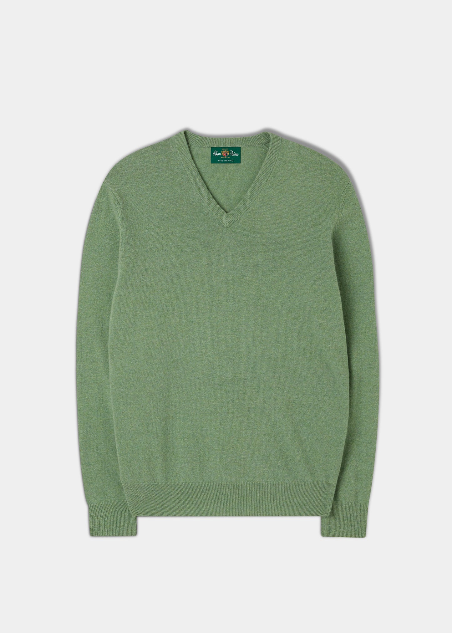 Men's Geelong Lambswool Vee Neck Jumper in Sage